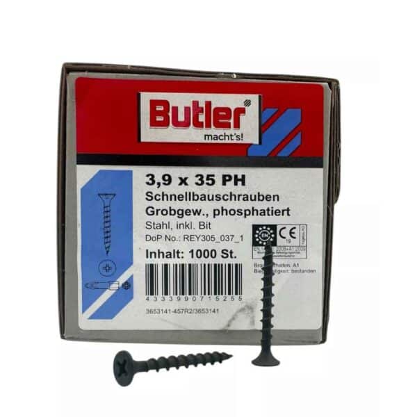 Butler Schnellbauschrauben Rigipsschrauben Ø 3,9x35 Grobgewinde + Bit - 1000 Stk. – Bild 3